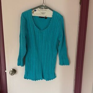 JEANNE PIERRE Turquoise Round Neck Sweater